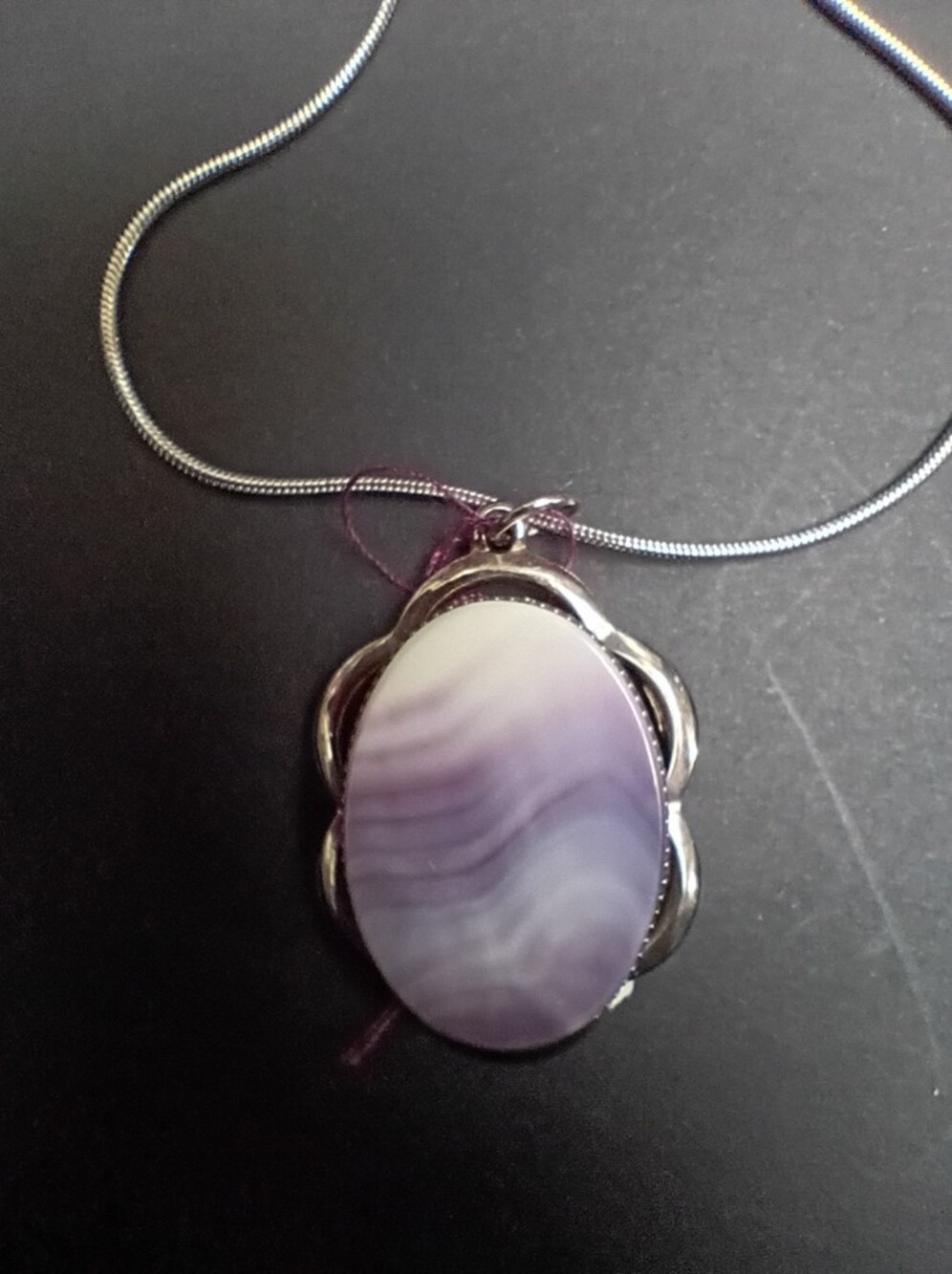 Silver Pendant Necklace with Purple Agate Stone - Women Jewelry